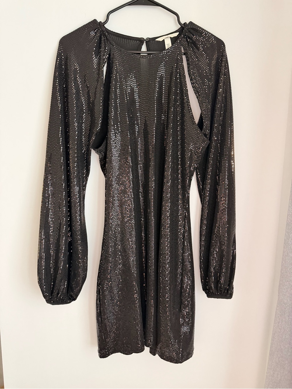 H&M Black Sequined Long-Sleeve Cutout Dress